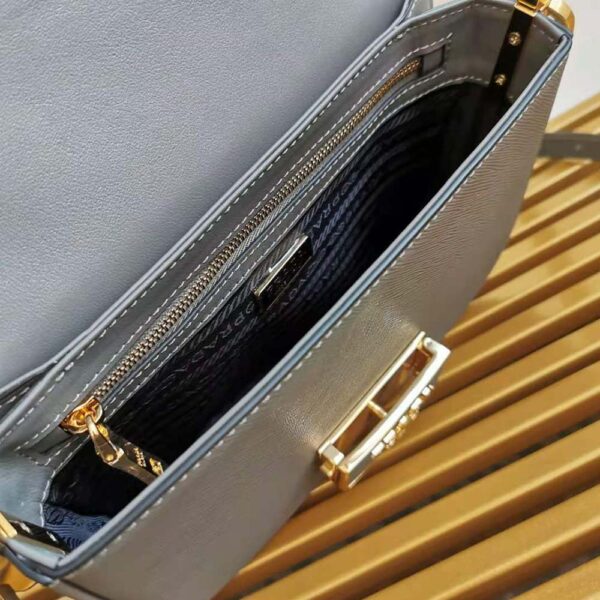 Prada Women Saffiano Leather Prada Embleme Bag-Gray - Image 3