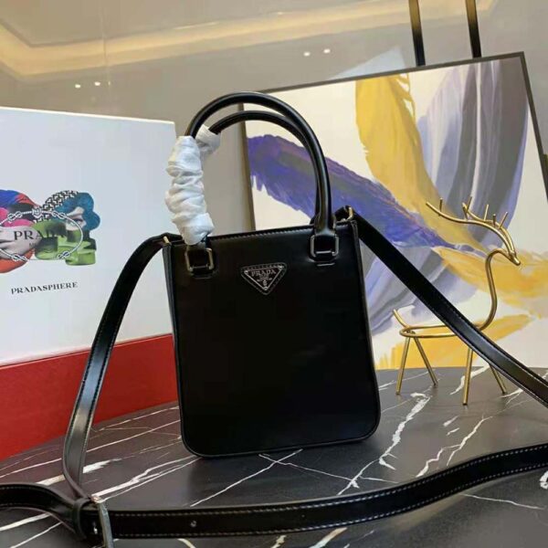 Prada Women Small Brushed Leather Tote-Black - Image 2