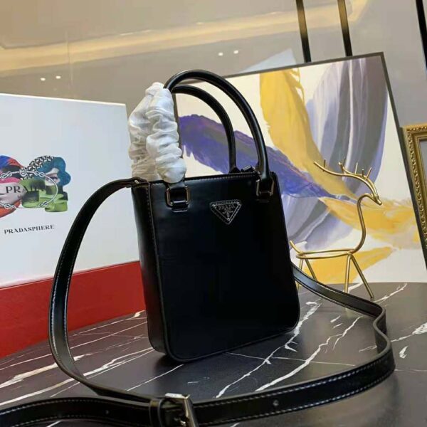 Prada Women Small Brushed Leather Tote-Black - Image 3
