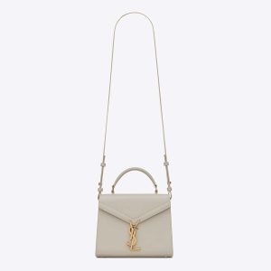 Saint Laurent YSL Women Cassandra Mini Top Handle Medium Bag in Grain DE Poudre Embossed Leather