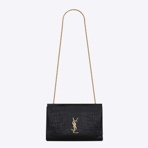 Saint Laurent YSL Women Kate Medium Reversible Chain Bag in Suede and Crocodile-Embossed Leather