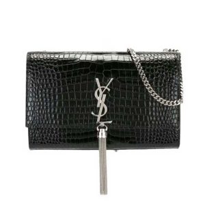 Saint Laurent YSL Women Kate Small Tassel Embossed Crocodile Shiny-Silver