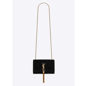 Saint Laurent YSL Women Kate Small with Tassel Velvet-Black