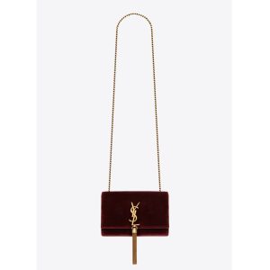 Saint Laurent YSL Women Kate Small with Tassel Velvet-Maroon
