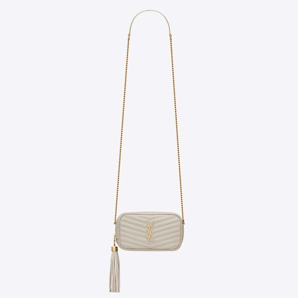 Saint Laurent YSL Women Lou Mini Bag in Quilted Grain DE Poudre Embossed Leather-White