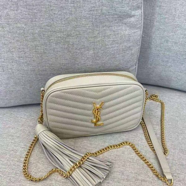 Saint Laurent YSL Women Lou Mini Bag in Quilted Grain DE Poudre Embossed Leather-White - Image 2