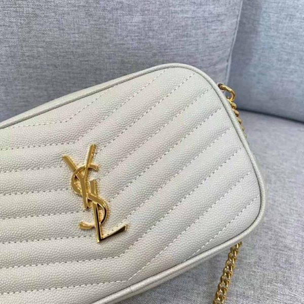 Saint Laurent YSL Women Lou Mini Bag in Quilted Grain DE Poudre Embossed Leather-White - Image 7