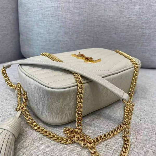Saint Laurent YSL Women Lou Mini Bag in Quilted Grain DE Poudre Embossed Leather-White - Image 4