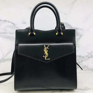 Saint Laurent YSL Women Uptown Small Tote Shiny Smooth Leather-Black