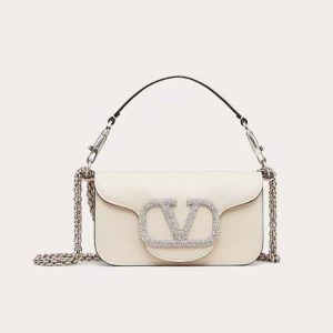 Valentino Women Locò Small Shoulder Bag with Jewel Logo-White