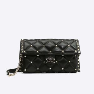 Valentino Women Quilted Candystud Crossbody Shoulder Bag-Black