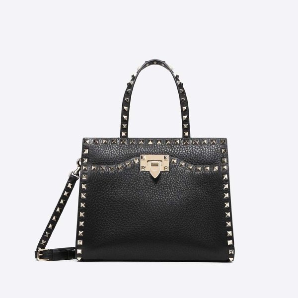Valentino Women Small Rockstud Grainy Leather Hobo Bag