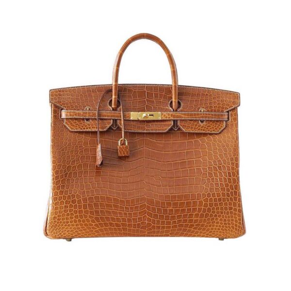 Hermes Birkin 30 Bag in Alligator Leather with Gold Hardware-Brown - Image 2