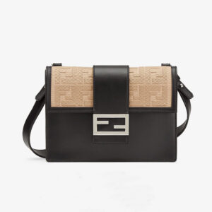 Fendi Men Flat Baguette Leather Bag-Black