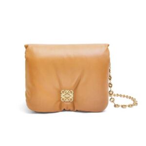 Loewe Women Puffer Goya Bag in Shiny Nappa Lambskin-Brown